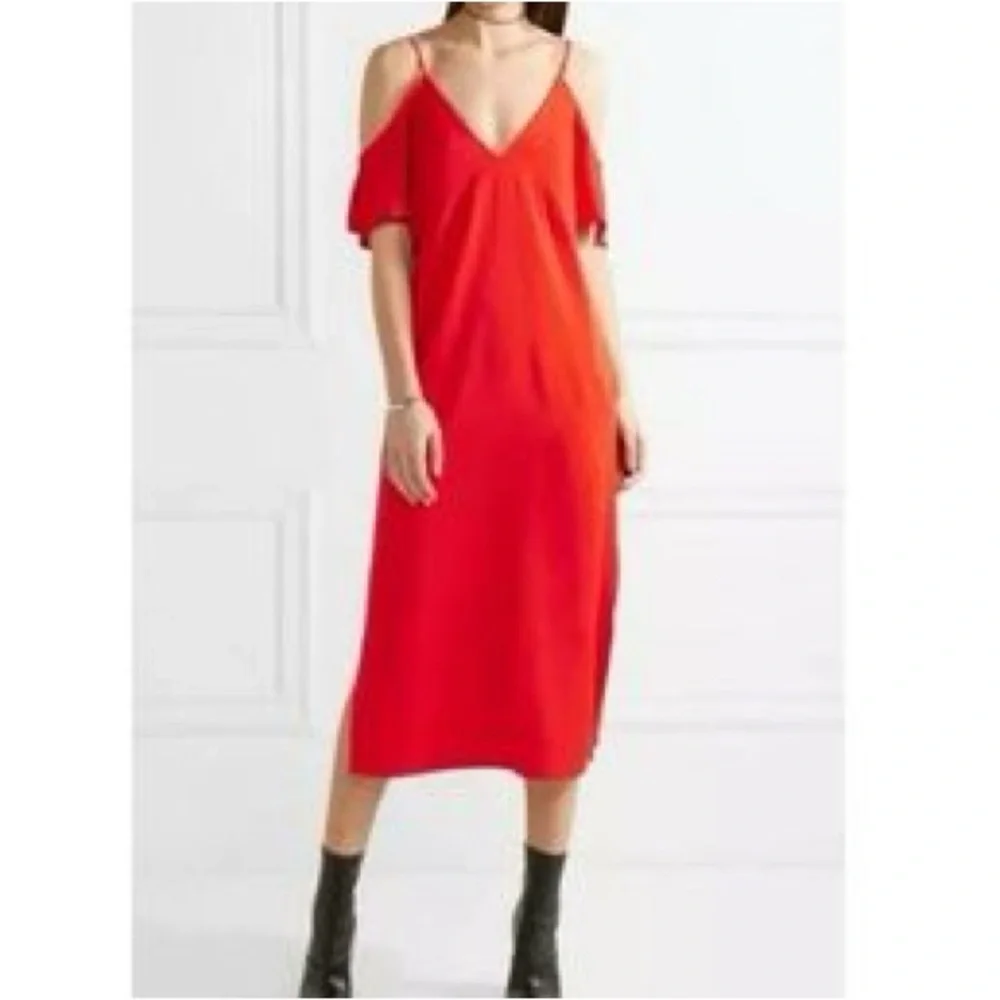 ALEXANDER WANG Cold Shoulder V Neck Crepe Midi Dress in Red Size 6